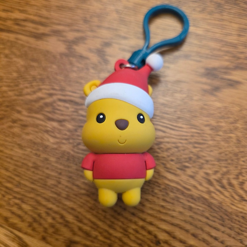 Disney Winnie the Pooh Christmas Santa Hat 3D Bag Clip Keychain Stocking Stuffer